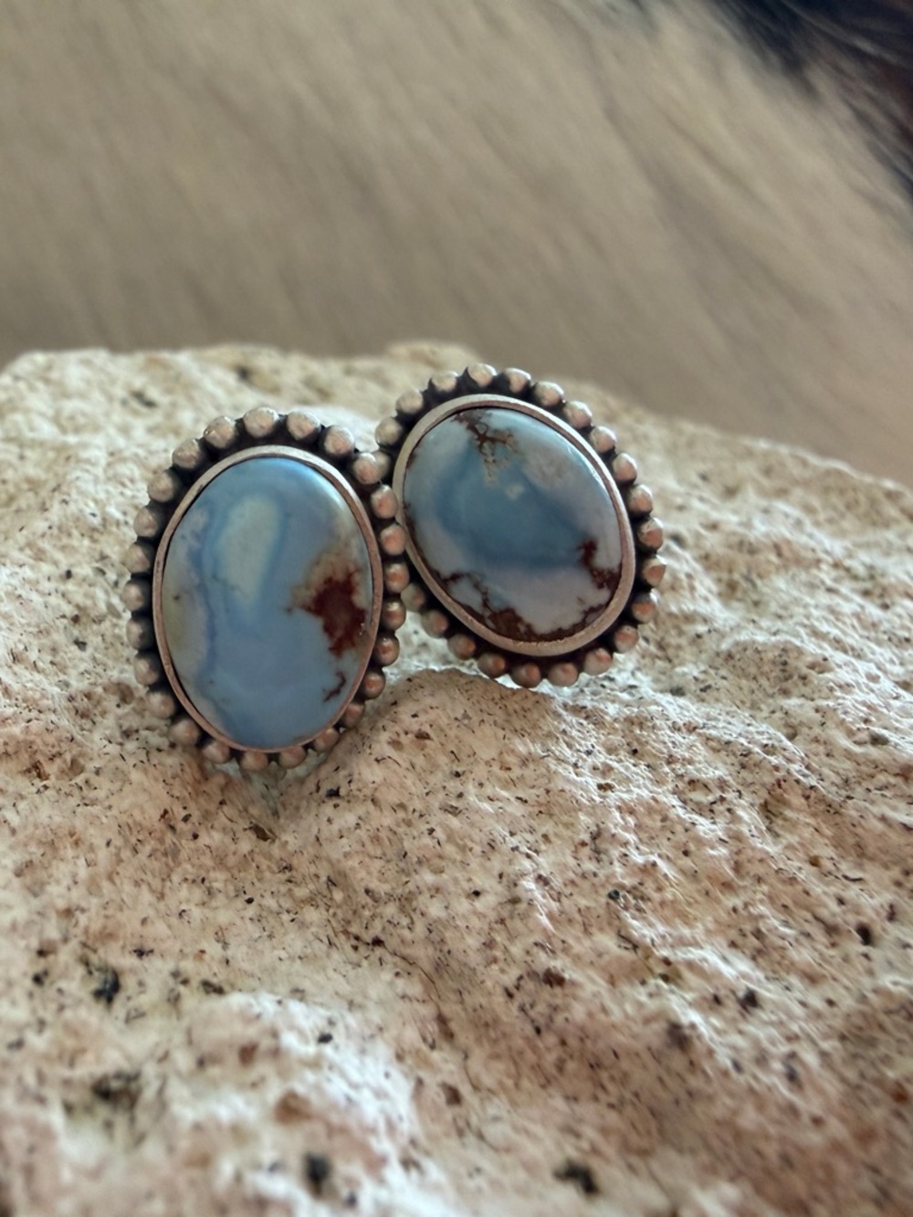 ❤️ Golden Hills Turquoise Navajo Style Matte Sterling Silver Stud Earrings .52”L - Picture 1 of 16